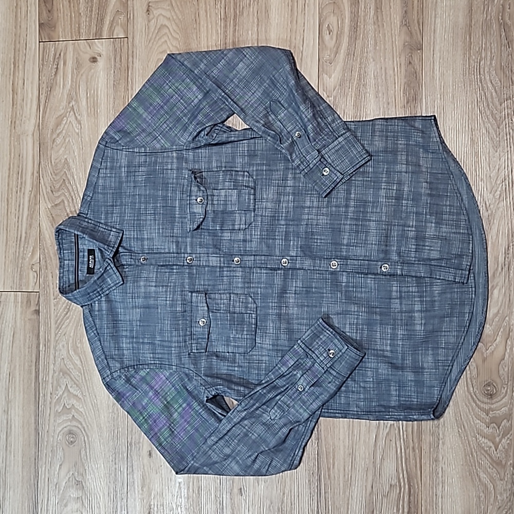 Alfani Regular Fit Long Sleeve Button Up Blue Shirt Men's Medium - Picture 2 of 13